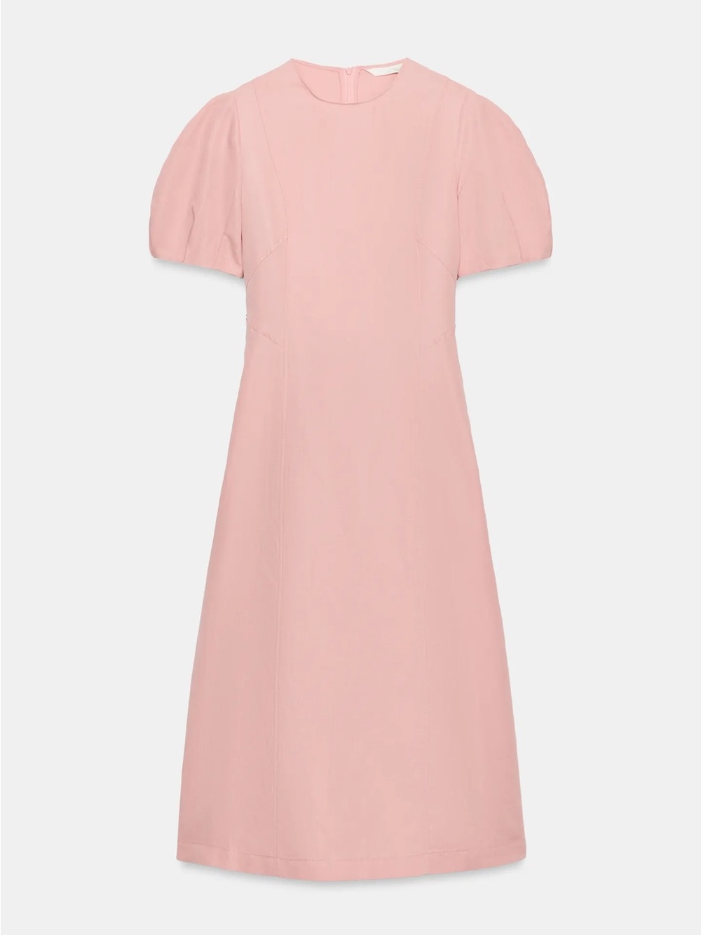 Zara Light Pink Puff Sleeve A-Line Linen blend midi Dress
